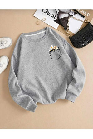 o yaka baskılı oversize unisex sweatşhirt