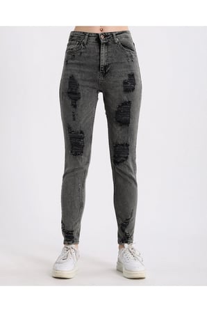 Kadın Yüksek Bel Power Likralı Mom Jean Gri / 38