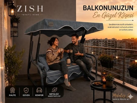 Zish Home ALTALENO Gri 2 Kişilik 140×45 cm Süngerli Bahçe Balkon Salıncak Minderi | Yıkanabilir Kılıflı, Tenteli Keten Kumaş Tekstil Seti | 24 DNS 8 cm Orta Sert Sünger