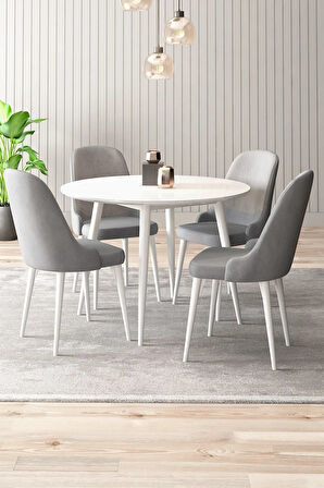 Adel Serisi Beyaz 90x90 Mdf Masa Mutfak Masa Takımı,  Yemek Odası Takımı 4 Adet Sandalye