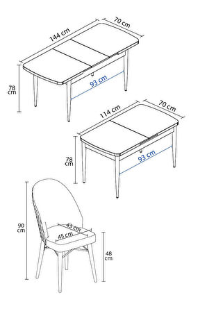 Arya Beyaz Mermer Desen 80x132 MDF Açılabilir Yemek Masası Takımı 6  Sandalye