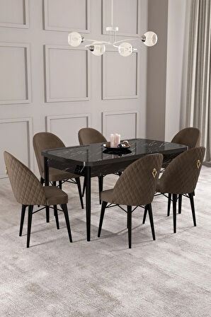 Arya Meşe Desen 80x132 MDF Açılabilir Yemek Masası Takımı 6  Sandalye