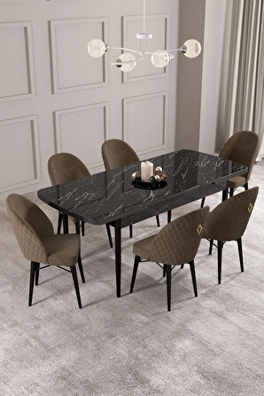 Arya Meşe Desen 80x132 MDF Açılabilir Yemek Masası Takımı 6  Sandalye
