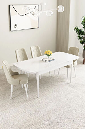 Arya Siyah Mermer Desen 80x132 MDF Açılabilir Yemek Masası Takımı 6  Sandalye
