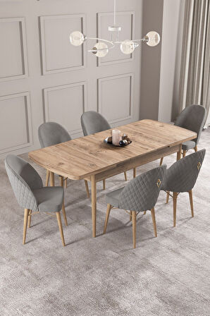 Calvin Atlantik 80x132 Açılabilir Mdf Masa Yemek Odası Takımı, Mutfak Takımı 6 Adet Sandalye