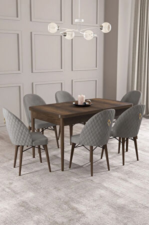Calvin Barok Desen 80x132 MDF Açılabilir Mutfak Masası Takımı 6  Sandalye