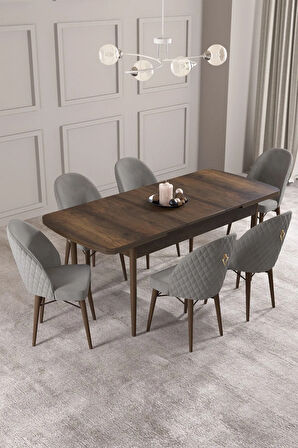 Calvin Barok Desen 80x132 MDF Açılabilir Mutfak Masası Takımı 6  Sandalye