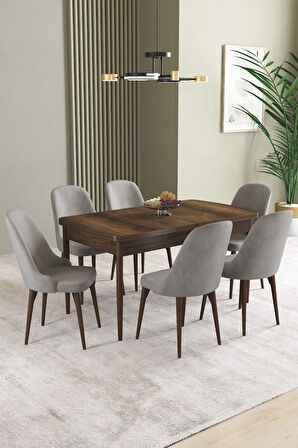 Ikon Barok Desen 80x132 Açılabilir Mdf Masa Yemek Odası Takımı, Mutfak Takımı 6 Adet Sandalye