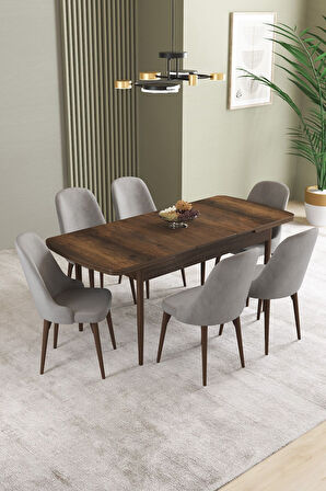 Ikon Barok Desen 80x132 Açılabilir Mdf Masa Yemek Odası Takımı, Mutfak Takımı 6 Adet Sandalye