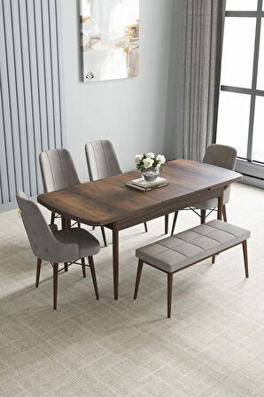Jusie Barok Desen 80x132 Açılabilir Mutfak Masası Takımı 6  Sandalye