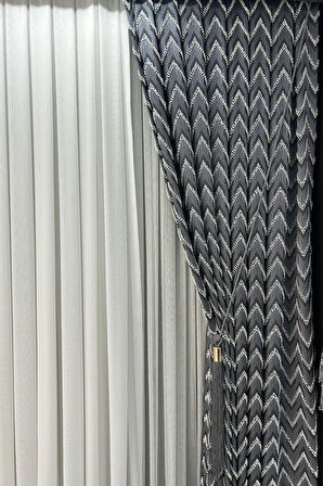  Pano Fon V-Püsküllü Gri - Antrasit Tek Kanat Aksesuar Hariç