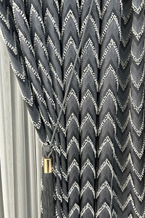  Pano Fon V-Püsküllü Gri - Antrasit Tek Kanat Aksesuar Hariç