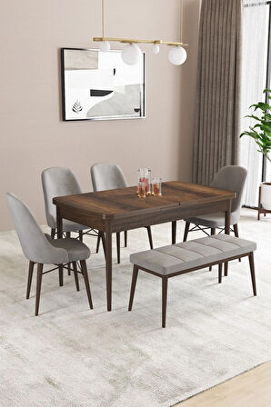 Fonza Barok 80x132 MDF Açılabilir Mutfak Masası Takımı 4 Sandalye , 1 Bench