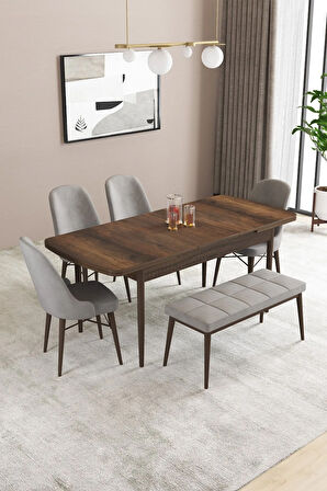 Fonza Barok 80x132 MDF Açılabilir Mutfak Masası Takımı 4 Sandalye , 1 Bench
