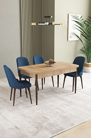 Ikon Meşe Desen 80x132 MDF Açılabilir Mutfak Masası Takımı 4 Sandalye, 1 Bench