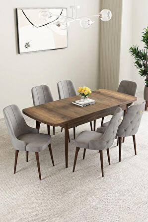 Mabel Barok Desen 80x132 Açılabilir Yemek Odası Takımı 4 Sandalye, 1 Bench