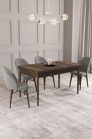 Arya Barok Desen 80x132 MDF Açılabilir Yemek Masası Takımı 4  Sandalye