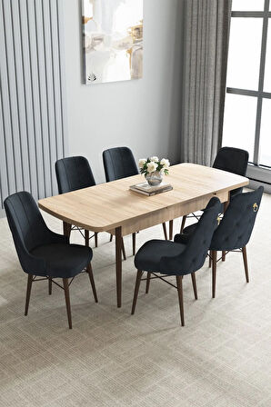 Ashira MDF Meşe Desen Açılabilir 80x132 Cm 4 Sandalyeli Mutfak Masası Takımı