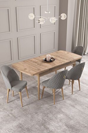 Calvin Atlantik 80x132 Açılabilir Mdf Masa Yemek Odası Takımı, Mutfak Takımı 4 Adet Sandalye