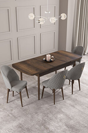 Calvin Barok Desen 80x132 Açılabilir Mdf Masa Yemek Odası Takımı, Mutfak Takımı 4 Adet Sandalye