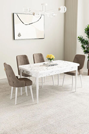 Clara Beyaz 80x132 Açılabilir Yemek Odası Takımı 4  Sandalye