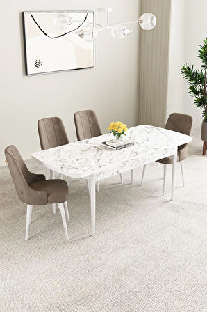 Clara Beyaz 80x132 Açılabilir Yemek Odası Takımı 4  Sandalye