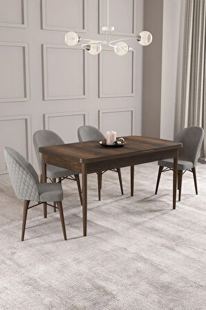 Calvin Barok Desen 80x132 MDF Açılabilir Mutfak Masası Takımı 4  Sandalye