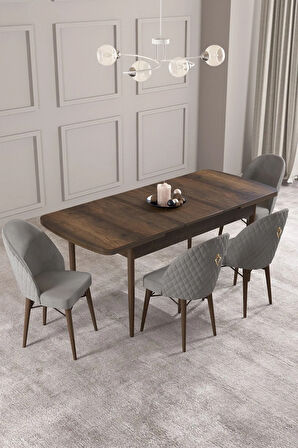 Calvin Barok Desen 80x132 MDF Açılabilir Mutfak Masası Takımı 4  Sandalye