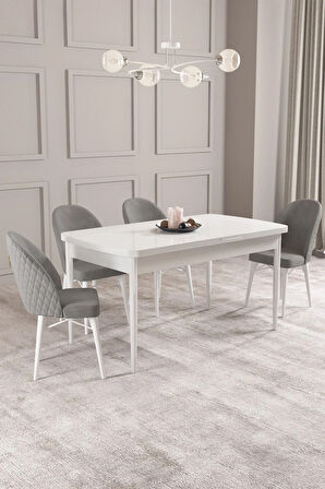 Calvin Beyaz 80x132 MDF Açılabilir Mutfak Masası Takımı 4  Sandalye