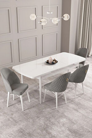 Calvin Beyaz 80x132 MDF Açılabilir Mutfak Masası Takımı 4  Sandalye