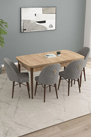Calvin Meşe Desen 80x132 MDF Açılabilir Mutfak Masası Takımı 4  Sandalye