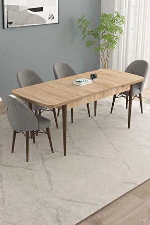 Calvin Meşe Desen 80x132 MDF Açılabilir Mutfak Masası Takımı 4  Sandalye