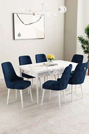 Daisy MDF Barok Desen Açılabilir 80x132 Cm 4 Sandalyeli Mutfak Masası Takımı
