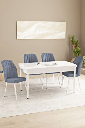 Daisy MDF Beyaz Açılabilir 80x132 Cm 4 Sandalyeli Mutfak Masası Takımı