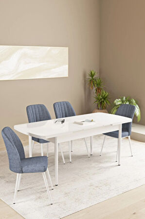 Daisy MDF Beyaz Açılabilir 80x132 Cm 4 Sandalyeli Mutfak Masası Takımı