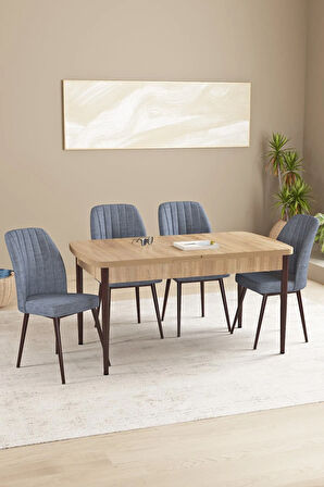 Daisy MDF Meşe Desen Açılabilir 80x132 Cm 4 Sandalyeli Mutfak Masası Takımı