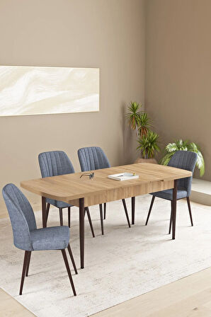Daisy MDF Meşe Desen Açılabilir 80x132 Cm 4 Sandalyeli Mutfak Masası Takımı