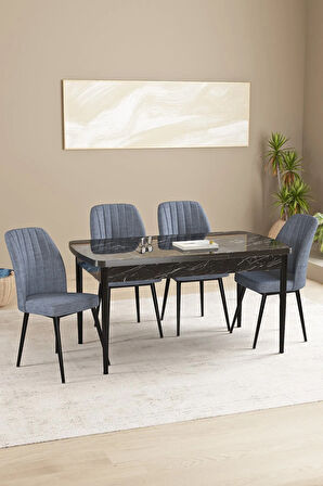Daisy MDF Siyah Mermer Desen Açılabilir 80x132 Cm 4 Sandalyeli Mutfak Masası Takımı