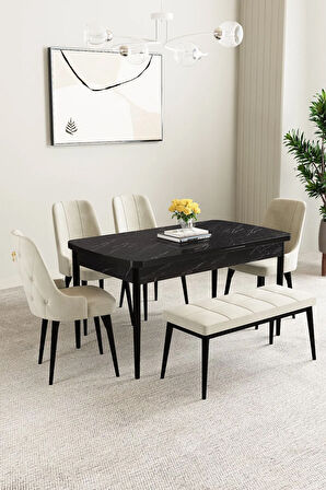 Elizya MDF Meşe Desen Açılabilir 80x132 Cm 4 Sandalyeli Mutfak Masası Takımı