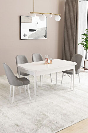 Fonza Beyaz 80x132 MDF Açılabilir Mutfak Masası Takımı 4  Sandalye