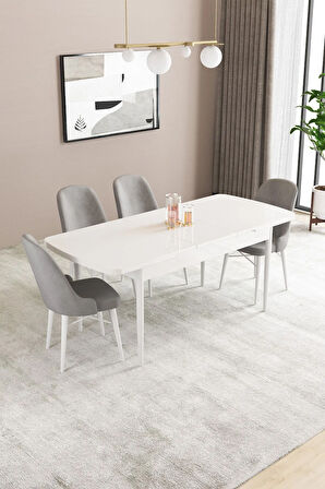 Fonza Beyaz 80x132 MDF Açılabilir Mutfak Masası Takımı 4  Sandalye