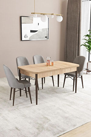 Fonza Meşe Desen 80x132 MDF Açılabilir Mutfak Masası Takımı 4  Sandalye