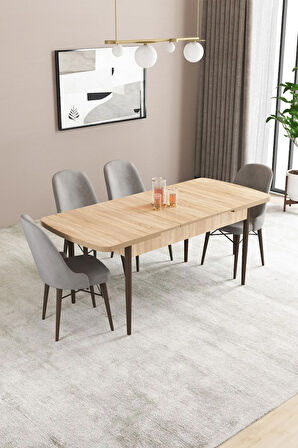 Fonza Meşe Desen 80x132 MDF Açılabilir Mutfak Masası Takımı 4  Sandalye
