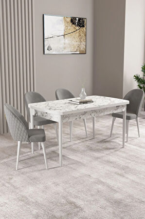 Ikon Barok Desen 80x132 MDF Açılabilir Mutfak Masası Takımı 4  Sandalye