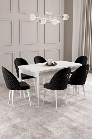 Ikon Beyaz 80x132 MDF Açılabilir Yemek Masası Takımı 4  Sandalye