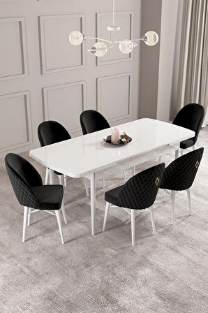 Ikon Beyaz 80x132 MDF Açılabilir Yemek Masası Takımı 4  Sandalye
