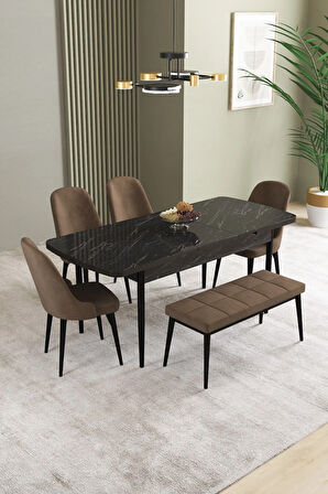 Ikon Meşe Desen 80x132 MDF Açılabilir Yemek Masası Takımı 4  Sandalye
