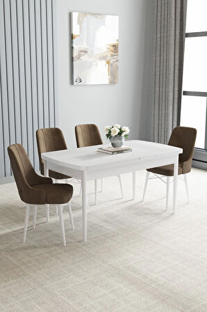 Jusie Beyaz 80x132 Açılabilir Mutfak Masası Takımı 4  Sandalye