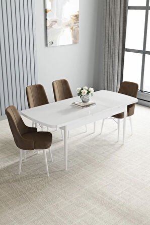 Jusie Beyaz 80x132 Açılabilir Mutfak Masası Takımı 4  Sandalye