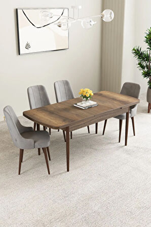 Mabel Barok Desen 80x132 MDF Açılabilir Mutfak Masası Takımı 4  Sandalye